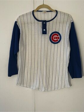Vintage 80s/90s Chicago Cubs Henley Pinstripe Baseball Shirt Sunburst Sportswear